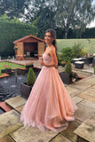 solvbao Pink Strapless Lace Long Prom Dresses, A-Line Evening Dresses