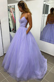 solvbao Purple Tulle Long A-Line Prom Dress, Purple Backless Evening Dress