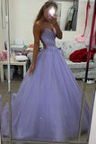 solvbao Purple Tulle Long A-Line Prom Dress, Purple Backless Evening Dress