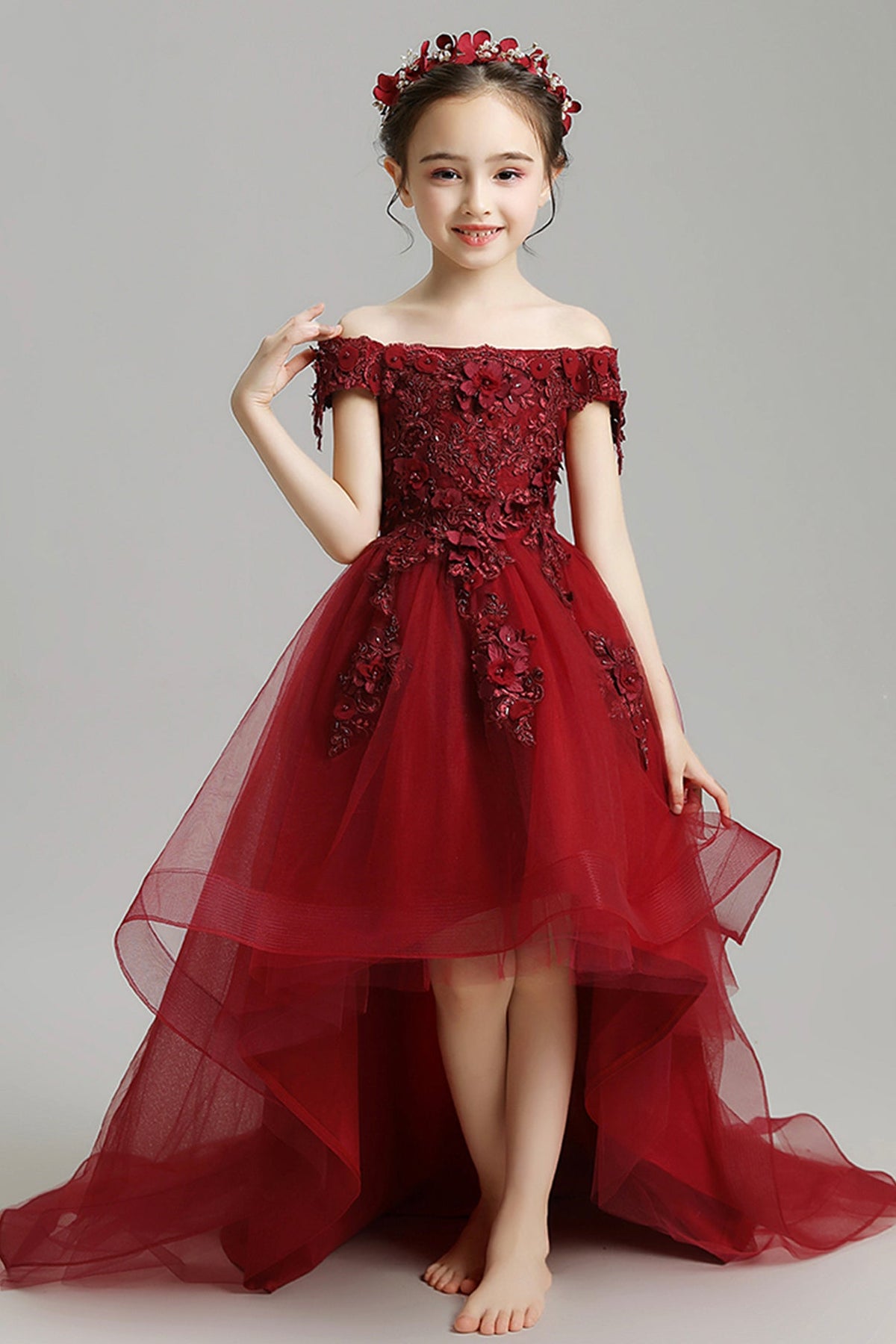 solvbao Burgundy Lace Flower Girl Dress Party Girl Dress