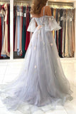 solvbao Gray Spaghetti Strap Long Prom Dresses, A-Line Off the Shoulder Party Dresses