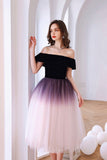 solvbao Lovely Ombre Tulle Short Prom Dress, A-Line Off the Shoulder Party Dress