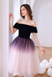 solvbao Lovely Ombre Tulle Short Prom Dress, A-Line Off the Shoulder Party Dress