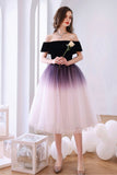 solvbao Lovely Ombre Tulle Short Prom Dress, A-Line Off the Shoulder Party Dress