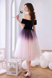 solvbao Lovely Ombre Tulle Short Prom Dress, A-Line Off the Shoulder Party Dress