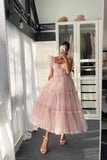 solvbao Pink Tulle Short Prom Dresses, A-Line Pink Evening Party Dresses