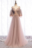 solvbao A-Line Tulle Long Prom Dresses, Lace Evening Dresses