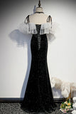 solvbao Black Velvet Long Prom Dresses, Mermaid Evening Dresses