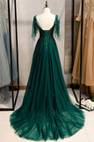 solvbao Green V-Neck Lace Long Prom Dresses, A-Line Evening Dresses