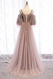 solvbao A-Line Tulle Long Prom Dresses, Lace Evening Dresses