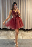 solvbao Burgundy Lace Tulle Evening Dress, Detachable Two Piece Prom Dress