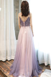 solvbao Purple V-Neck Tulle Long Prom Dresses, A-Line Evening Dresses