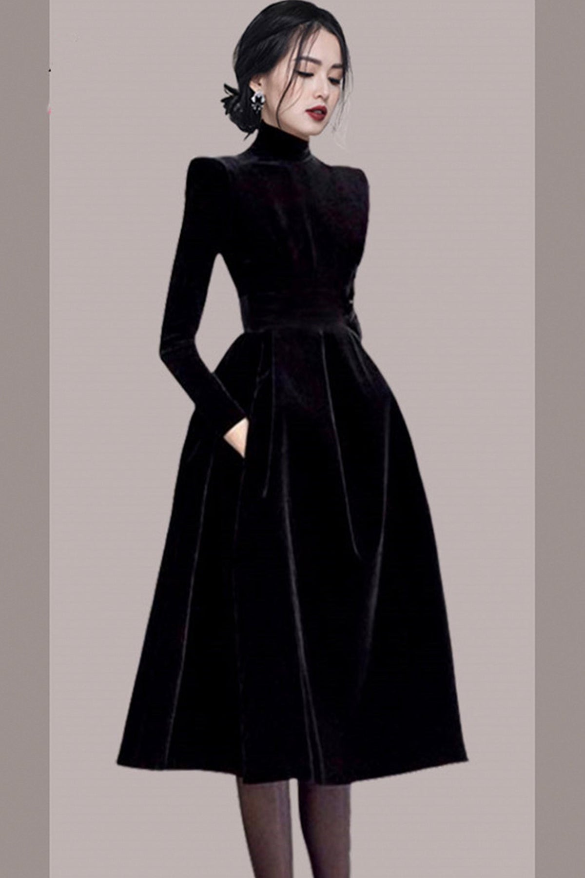 solvbao Elegant Velvet Long Sleeve Prom Dresses, Party Dresses