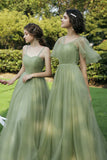 solvbao Green Tulle Long Prom Dresses, A-Line Evening Dresses