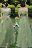 solvbao Green Tulle Long Prom Dresses, A-Line Evening Dresses