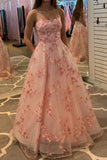 solvbao Pink Lace Long Prom Dresses, Lovely A-Line Evening Party Dresses