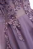 solvbao Purple V-Neck Lace Long Prom Dresses, A-Line Evening Party Dresses