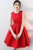 solvbao Red Satin Short Prom Dresses, A-Line Party Homecoming Dresses