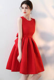 solvbao Red Satin Short Prom Dresses, A-Line Party Homecoming Dresses