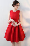 solvbao Red Satin Short Prom Dresses, A-Line Party Homecoming Dresses