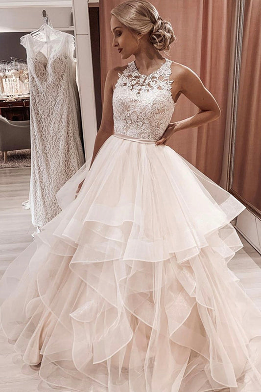 solvbao A-Line Tulle Lace Long Prom Dresses, Elegant Lace Evening Dresses