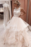 solvbao A-Line Tulle Lace Long Prom Dresses, Elegant Lace Evening Dresses