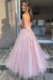 solvbao Pink Strapless Lace Long Prom Dresses, A-Line Evening Dresses