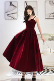 solvbao Burgundy Velvet A-Line Prom Dresses, Burgundy Evening Dresses