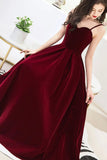 solvbao Burgundy Velvet A-Line Prom Dresses, Burgundy Evening Dresses