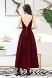 solvbao Burgundy Velvet A-Line Prom Dresses, Burgundy Evening Dresses