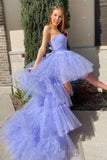 solvbao Purple Tulle Long Prom Dresses, High Low Evening Party Dresses