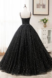 solvbao Black Tulle Long A-Line Long Prom Dresses, Black Evening Party Dresses