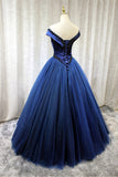 solvbao A-Line Tulle Beading Long Prom Dresses, Off the Shoulder Evening Dresses