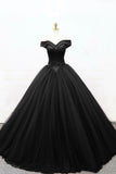 solvbao A-Line Tulle Beading Long Prom Dresses, Off the Shoulder Evening Dresses