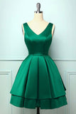 solvbao Green Satin Short Prom Dresses, A-Line Homecoming Dresses