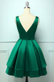 solvbao Green Satin Short Prom Dresses, A-Line Homecoming Dresses