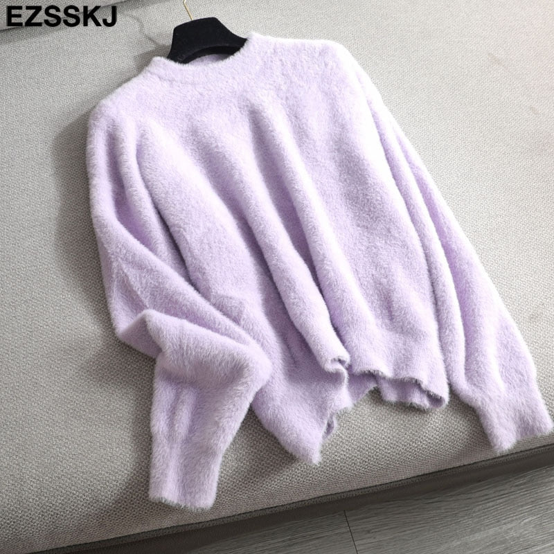 Christmas Gift autumn winter oversize thick mink cashmere sweater poullovers women batwing sleeve  female casual warm fur sweater jumper