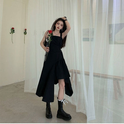 Christmas Gift  Fashion Korean Style Dress  Streetwear Women Summer Sundress Goth Gothic Punk Rock Harajuku Midi Dress Bandage Party