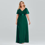 Plus Size Evening Dresses Long XUCTHHC Elegant A Line V Neck Ruffles Chiffon Formal Wedding Party Dress Robe De Soiree