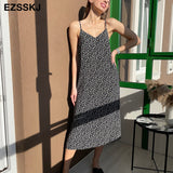 Christmas Gift A-line Spring summer  floral  Woman printed Stripe dress  Dress Casual Long Camisole dress Women Loose chiffon maix dress