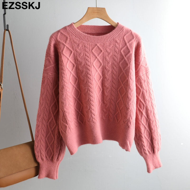 Christmas Gift Autumn Winter basic oversize thick Sweater pullovers Women  croped Coarse Needle Sweater pullovers female Long Sleeve