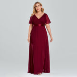 Plus Size Evening Dresses Long XUCTHHC Elegant A Line V Neck Ruffles Chiffon Formal Wedding Party Dress Robe De Soiree