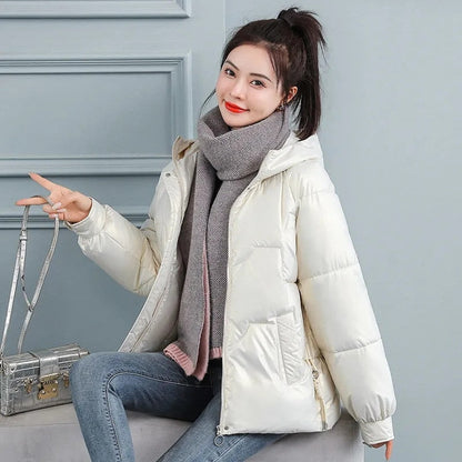 Christmas Gift  New Women's Coats Winter Jacket Fashion Glossy Hooded Jackets Parkas Thick Warm Female Cotton Padded Parka Coat Outwear