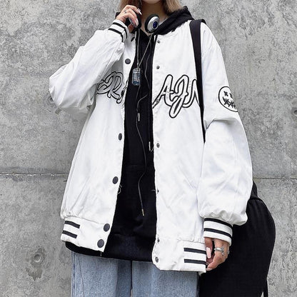 Christmas Gift Autumn Girls Vintage Embroidered Baseball Jacket Coat Bomber Women Uniform Clothes Female Ladies Streetwear Casual Harajuku