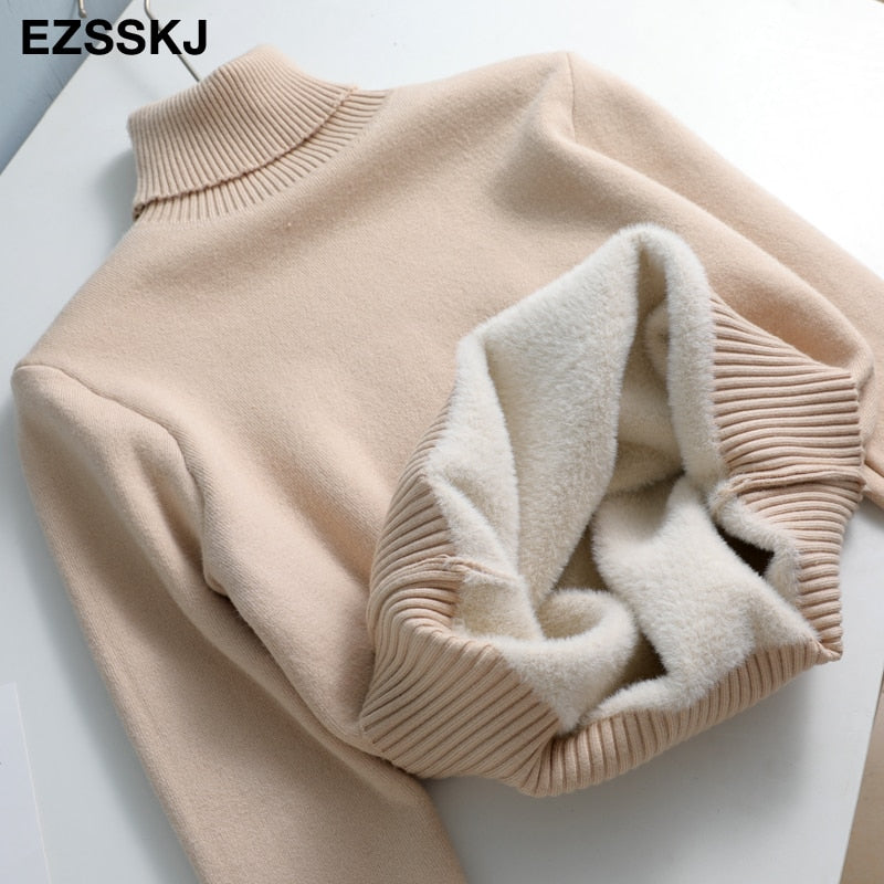 Christmas Gift  Autumn winter cashmere basic warm Sweater velvet Pullovers Women female fur thick Turtleneck sweater knit Jumpers top