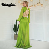 Green Simple Prom Dresses V-neck Irregular A Line Floor Length Puff Sleeve Hollow Out Evening Party Gowns Custom Size