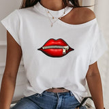 New Summer Fashion Shirt Lips Short Sleeve  T Shirt Women Tops Base O-neckBlack Tees Kiss Leopard Lip Funny Girls