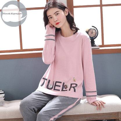 Spring Autumn Women's Sleep Lounge Pajama Long Sleeved Woman Pajama Set Cartoon Pyjamas Cotton Sleepwear M L XL XXL XXXL Fashion