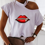 New Summer Fashion Shirt Lips Short Sleeve  T Shirt Women Tops Base O-neckBlack Tees Kiss Leopard Lip Funny Girls