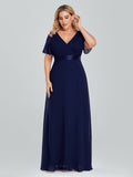 Plus Size Evening Dresses Long XUCTHHC Elegant A Line V Neck Ruffles Chiffon Formal Wedding Party Dress Robe De Soiree